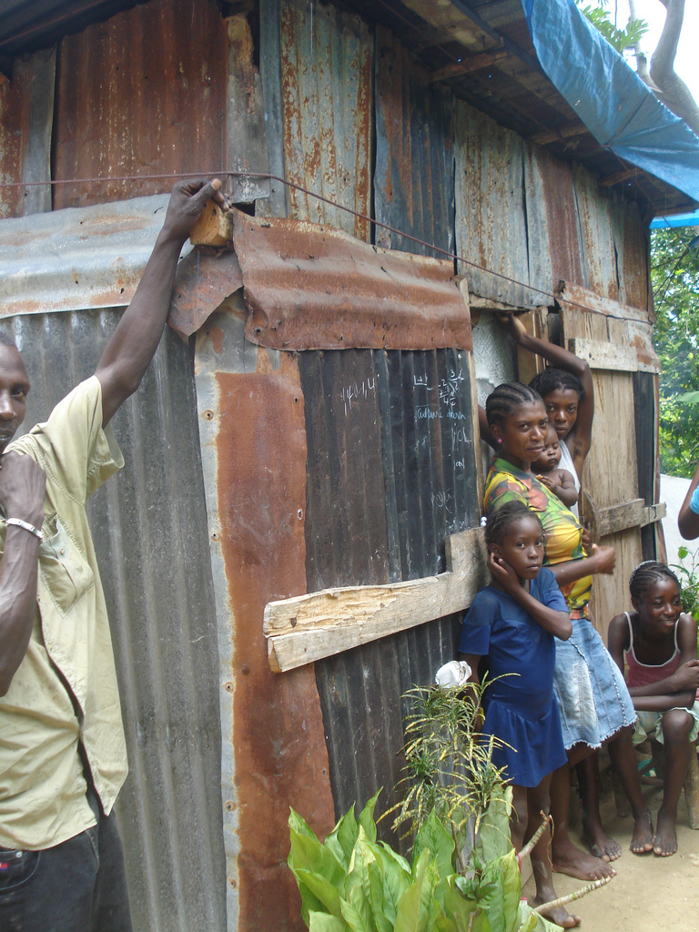 Haitian home in need of ventilation improvements to help prevent respiratory disease transmission.