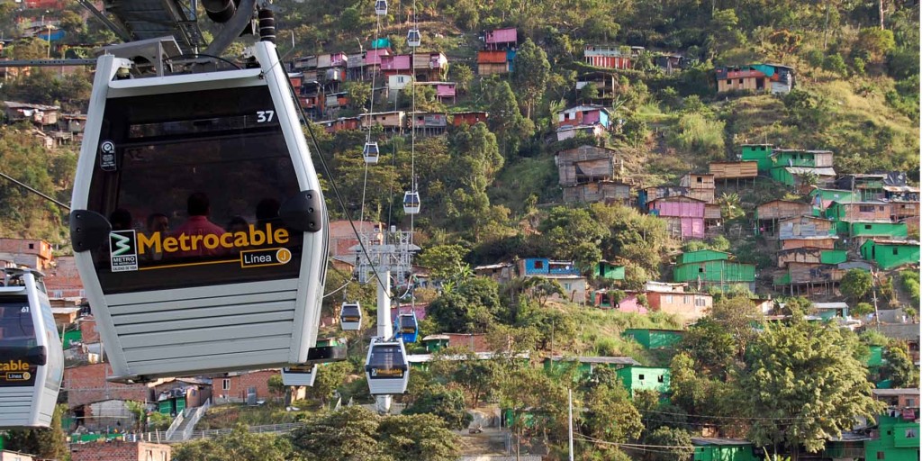 The Medellin Metrocable serves the previously inaccessible, under-served hillside slums.